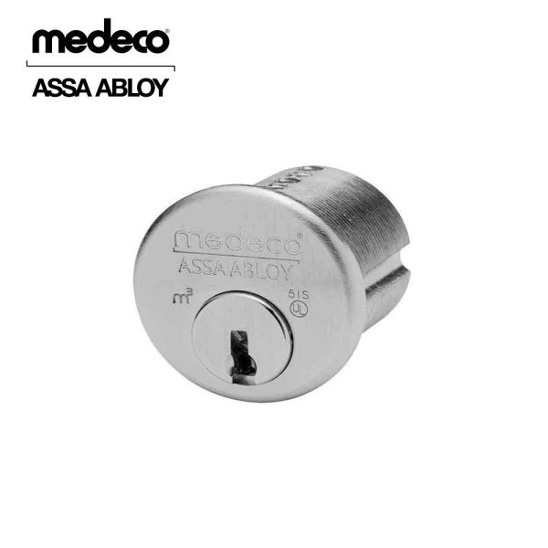 Medeco - 100100T-26-DLT-Z01 - Mortise Cylinder M3 with 5-Pin DL Keyway and 1 - CT-Z01 Standard Yale Cam - 26 (Satin Chrome) Discount - Image 2