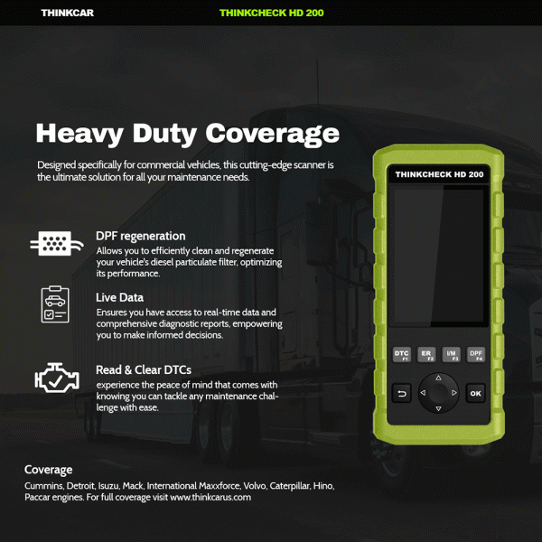 THINKCAR THINKCHECK HD 200 -  Heavy-Duty Diagnostic DPF Regen Tool for Professional Vehicle Maintenance For Sale - Image 4