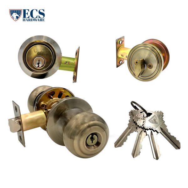 ECS HARDWARE - Durable Combo Lockset w  Single Knob & Deadbolt - Entrance - Antique Bronze - Grade 3 (SC1) Sale - Image 2