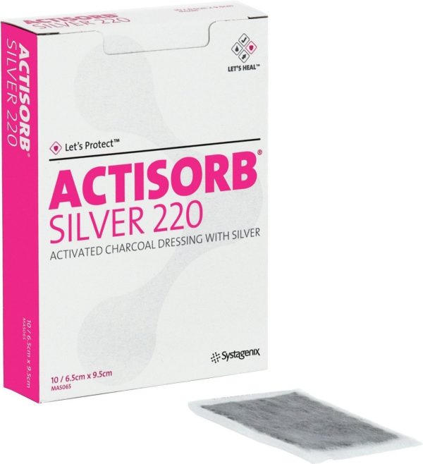 3M Systagenix Actisorb Silver 650220 - Antimicrobial Binding Silver Charcoal Dressing, Non-Adhesive Without Border, Sterile, Gray, Rectangle - 2 1 2  x 3 3 4 , Box of 10 Online Sale