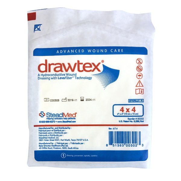 Urgo Medical Drawtex Hydroconductive Wound Dressing 00302 - Without Backing, Sterile, Nonadherent, With Levafiber, White, Square - 4  x 4 , Box of 10 on Sale
