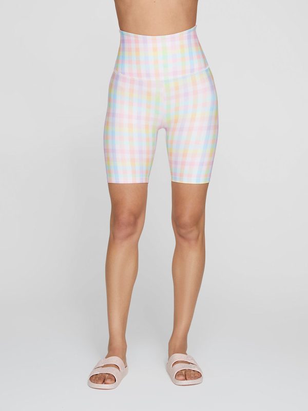 High Waisted Biker Short - Pastel Gingham Online Sale